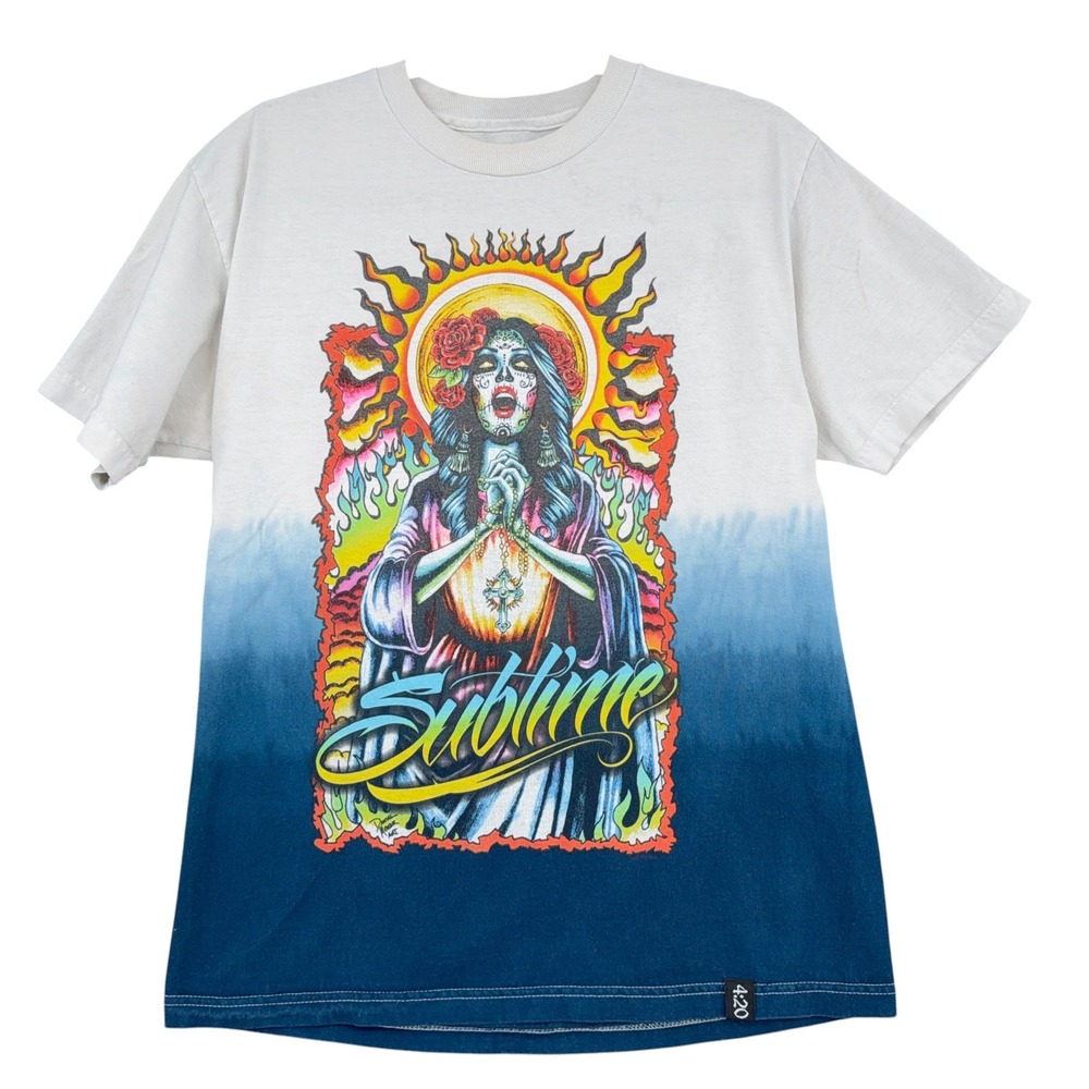 4:20 by Sublime Graphic T-Shirt Mens M 100% Cotton White Blue Dip Dye